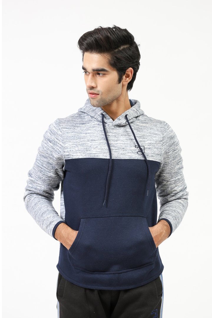 Melange Hoodie With Solid Front Panel